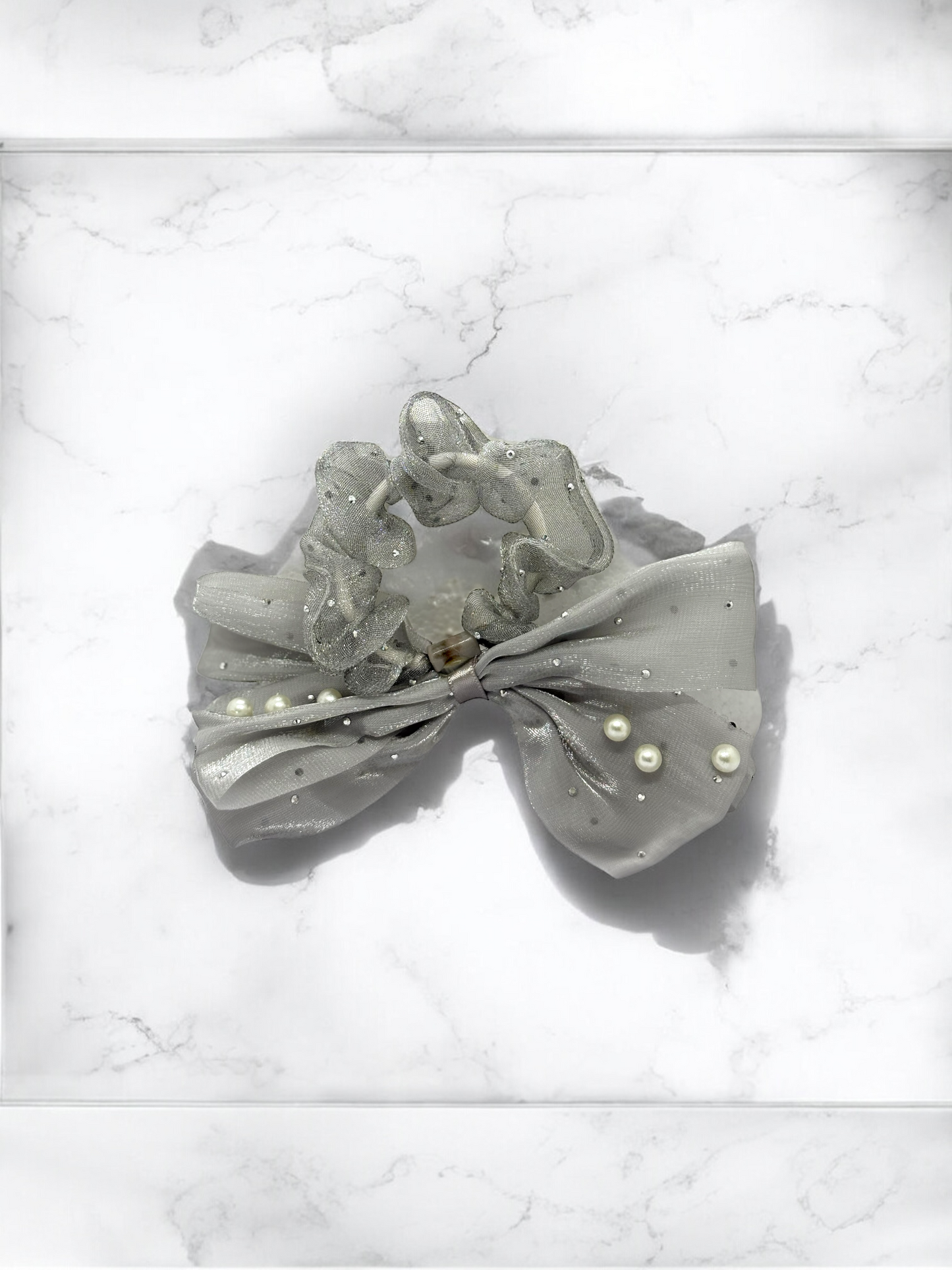 Grey Bow Pearl Scrunchies Hair Band