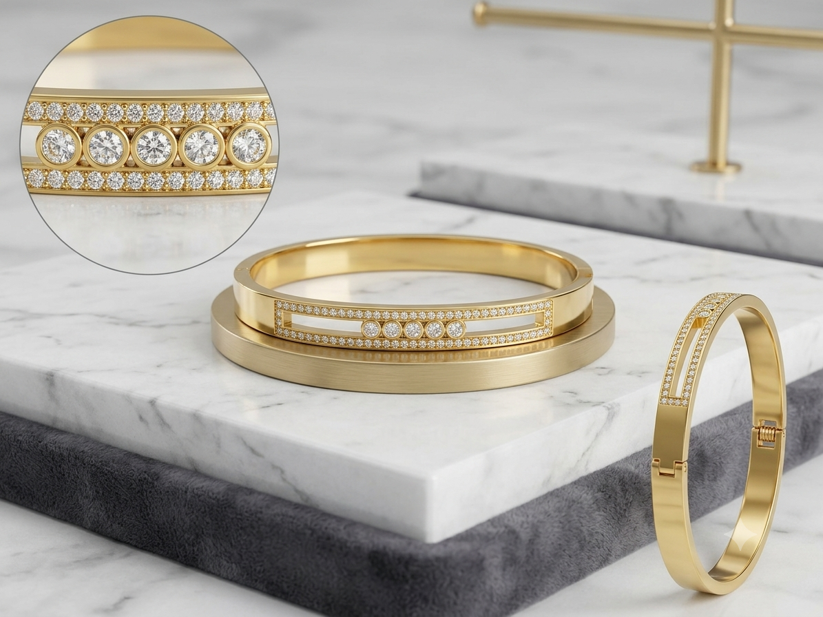 The Cipher Five Crystal Cuff Bangle - 18K Gold Plated Anti tarnish Stainless Steel Kada Bracelet