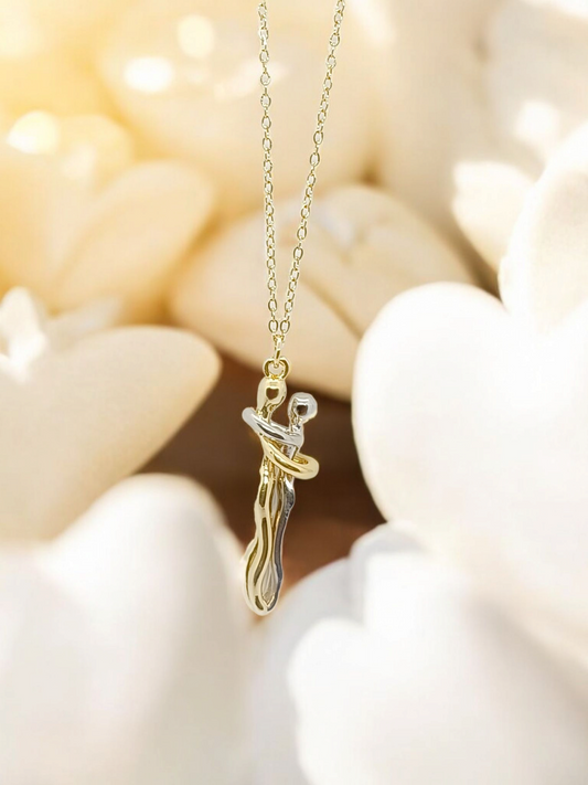 Hugging Couple Romantic Dual Tone Anti Tarnished Gold Plated Necklace