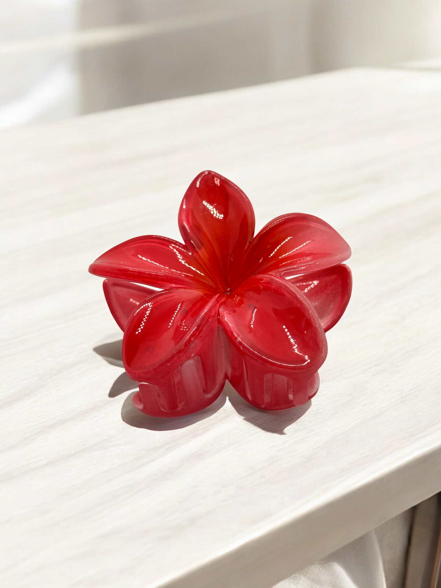 Red Glossy Non-Slip Flower Claw Clip Big