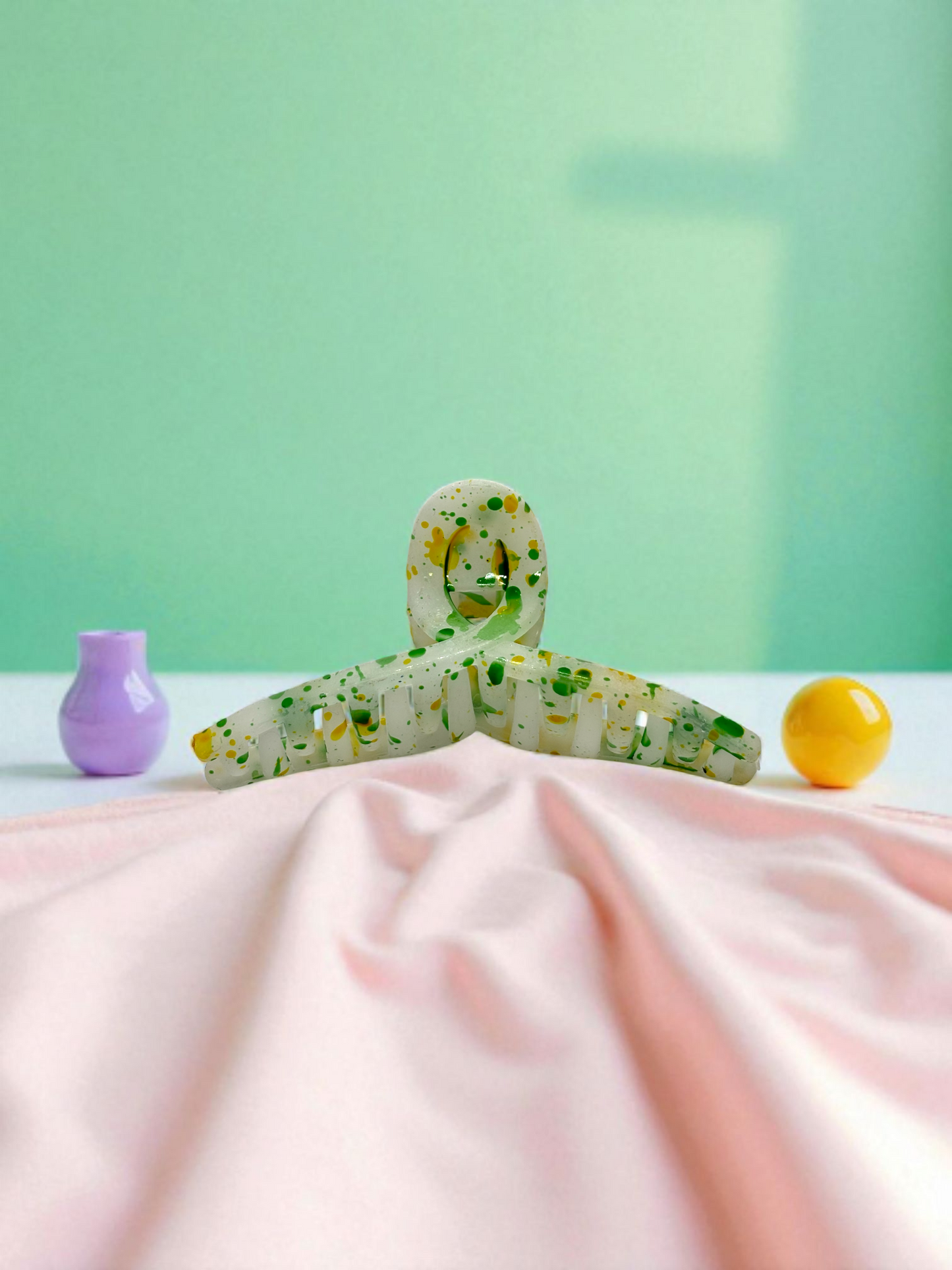 Green & Yellow Paint Splatter Non-Slip Bended Korean Claw Clip