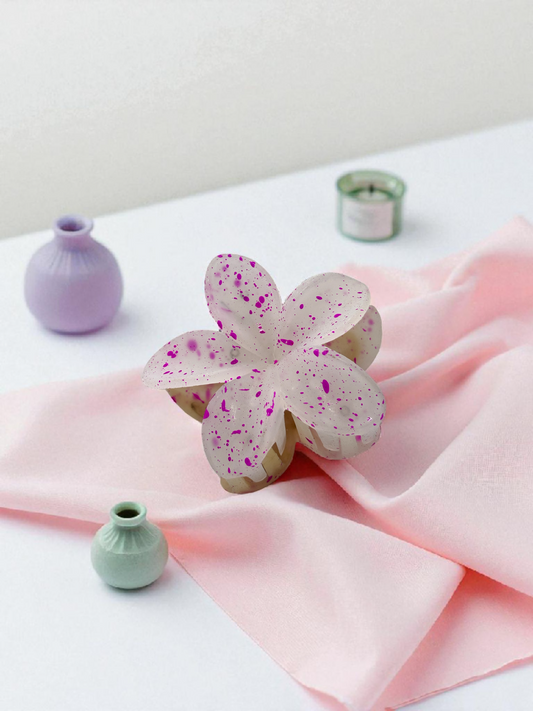 White Pink Dotted Non-Slip Flower Claw Clip