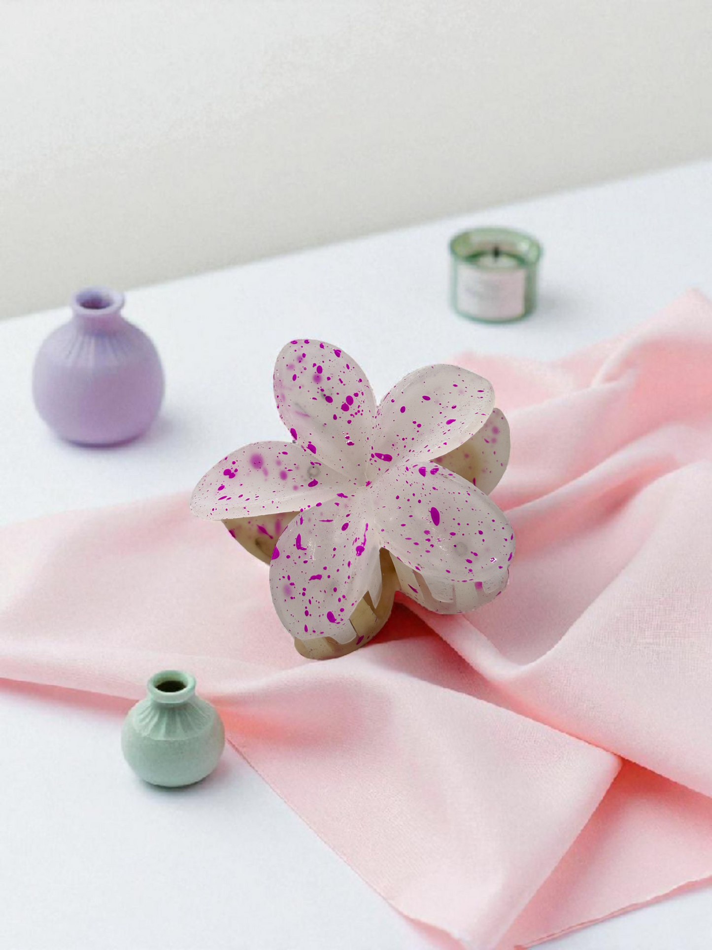 White Pink Dotted Non-Slip Flower Claw Clip
