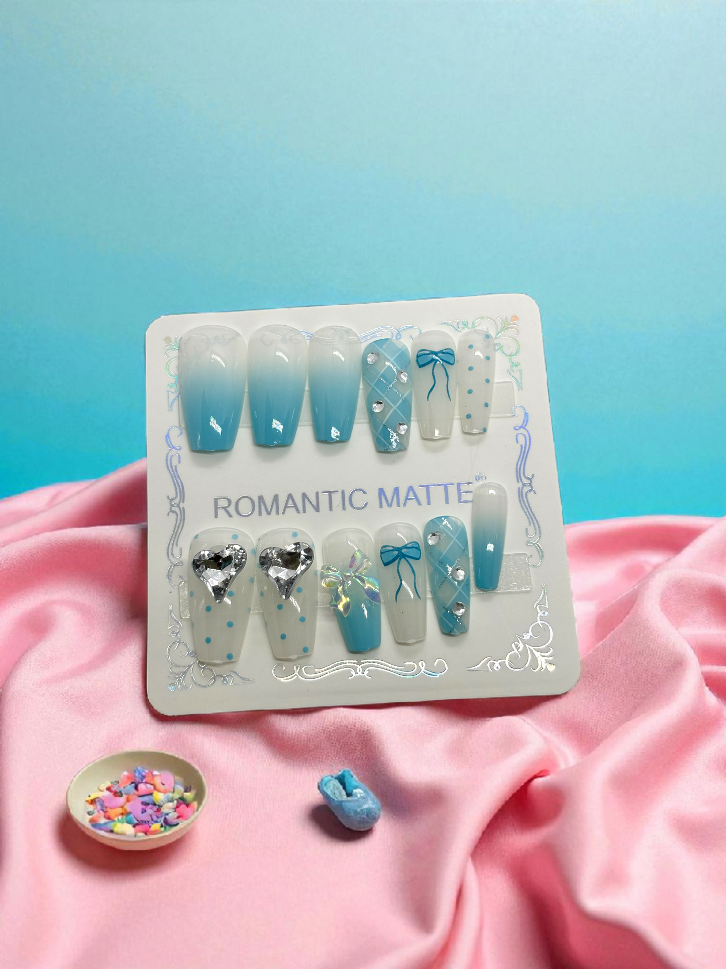 Sky blue Artificial Handmade Reusable Press on Nails Kit