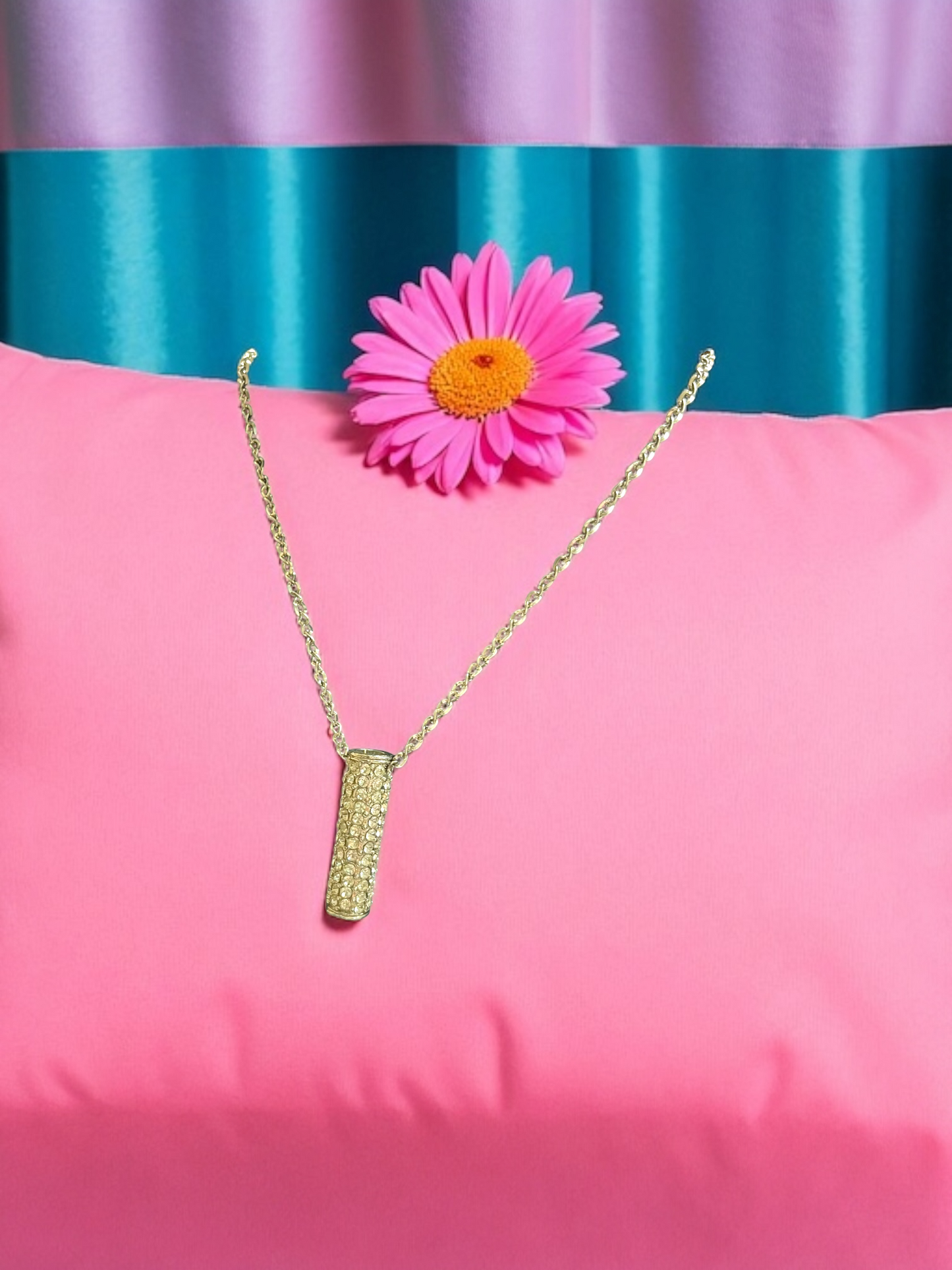 Gold Plated Crystal Studded Bar AntiTarnished Necklace