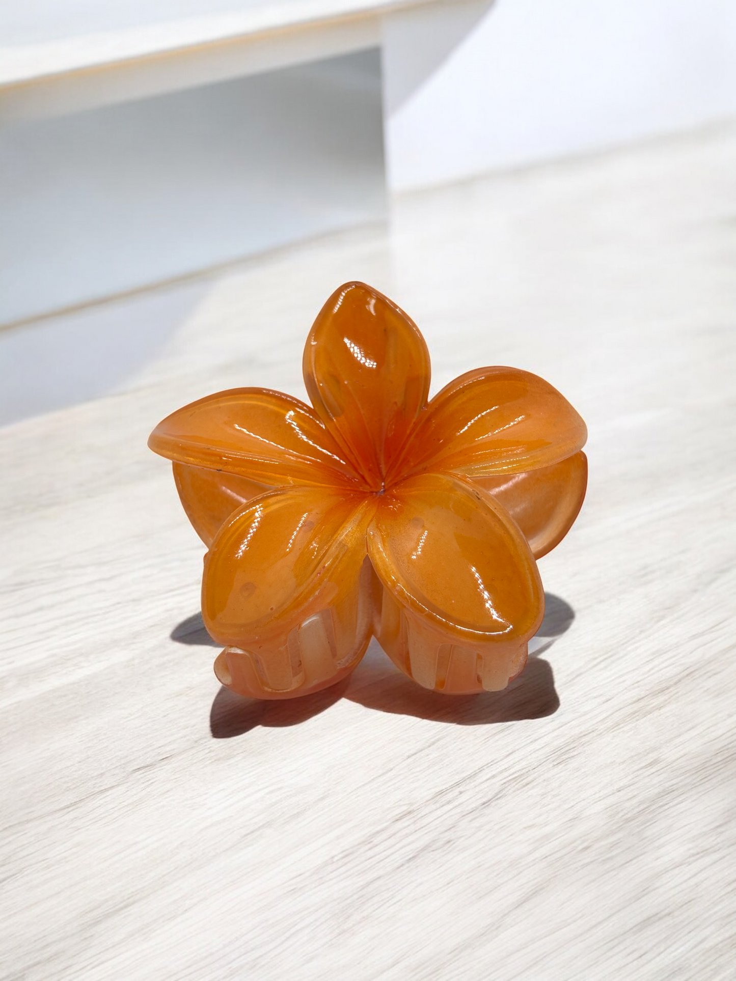 Orange Glossy Non-Slip Flower Claw Clip Big