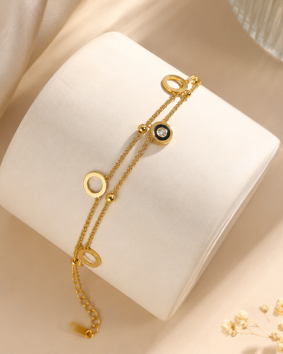 The Noir - Halo Medallion Dual-Chain Anti Tarnish Stainless Steel Chain Bracelet