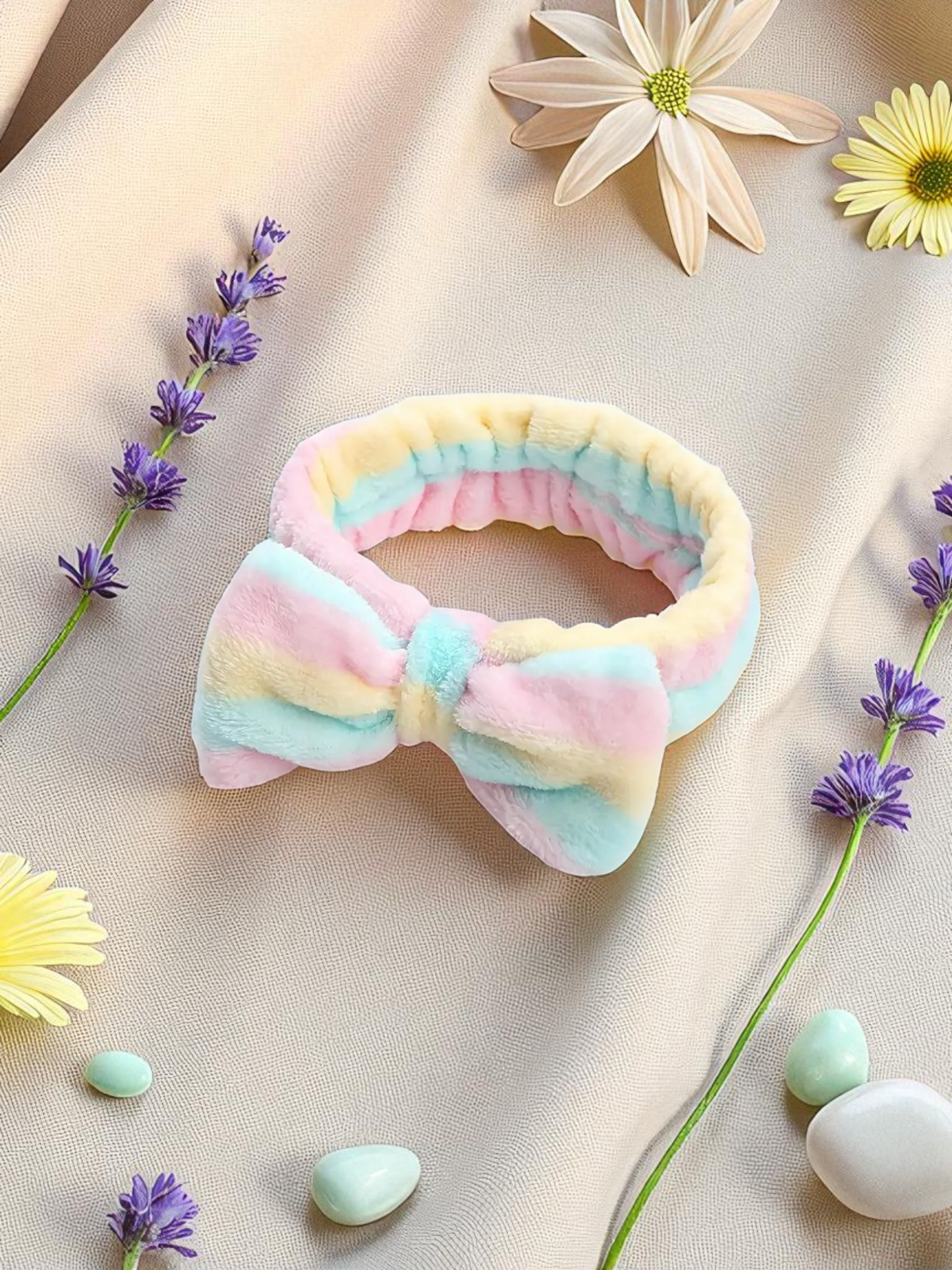 Multi Light Coloured Soft Bow Fur Hair Band