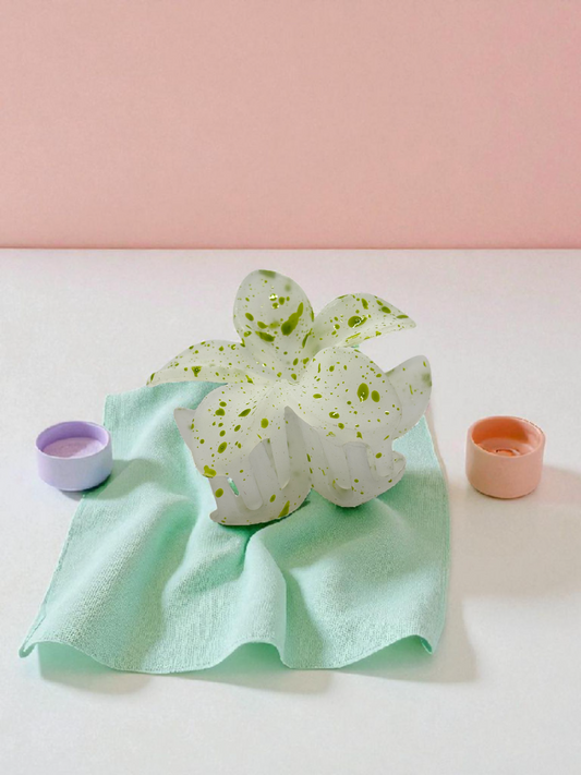 White Green Paint Splatter Non-Slip Flower Claw Clip