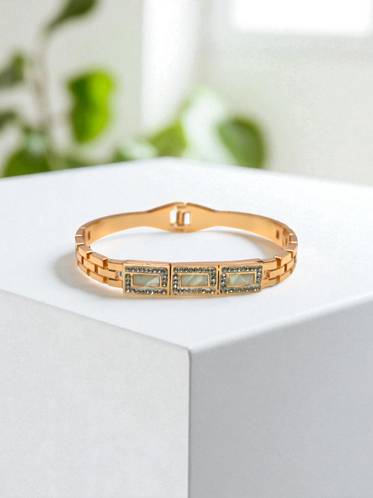 Rose Gold American Diamond Anti Tarnished Elegant Geometric Bricks Bracelet