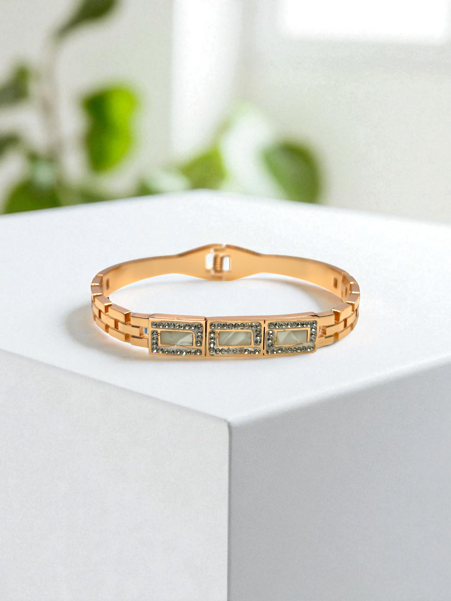 Rose Gold American Diamond Anti Tarnished Elegant Geometric Bricks Bracelet