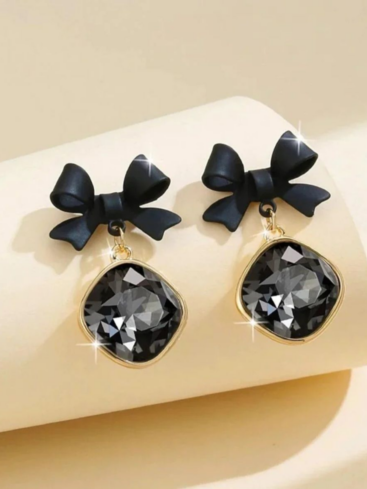 Black Bow Black Stone Cute Korean Eardrops