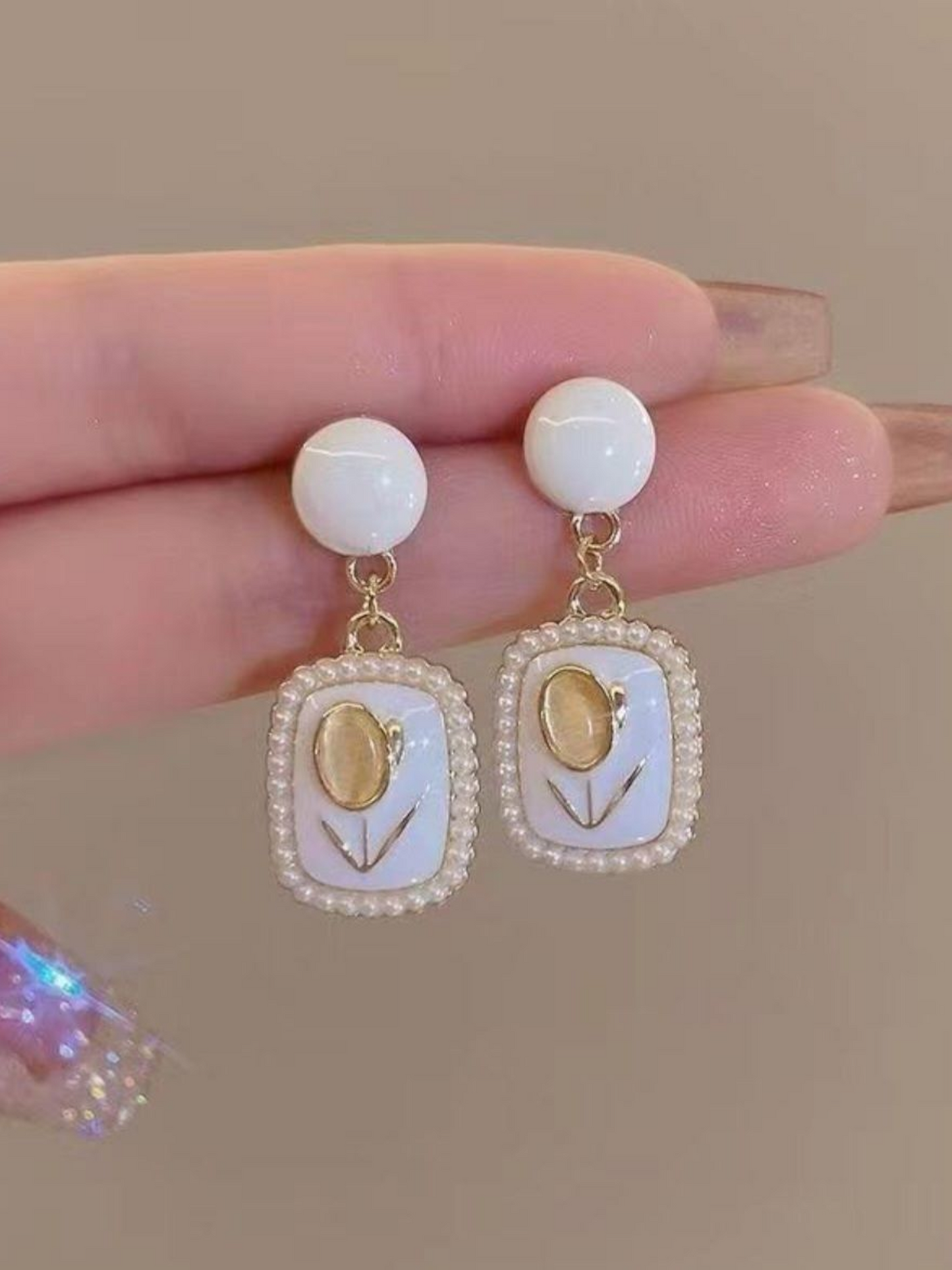 Slate Enamel Flower Drops Korean Earrings