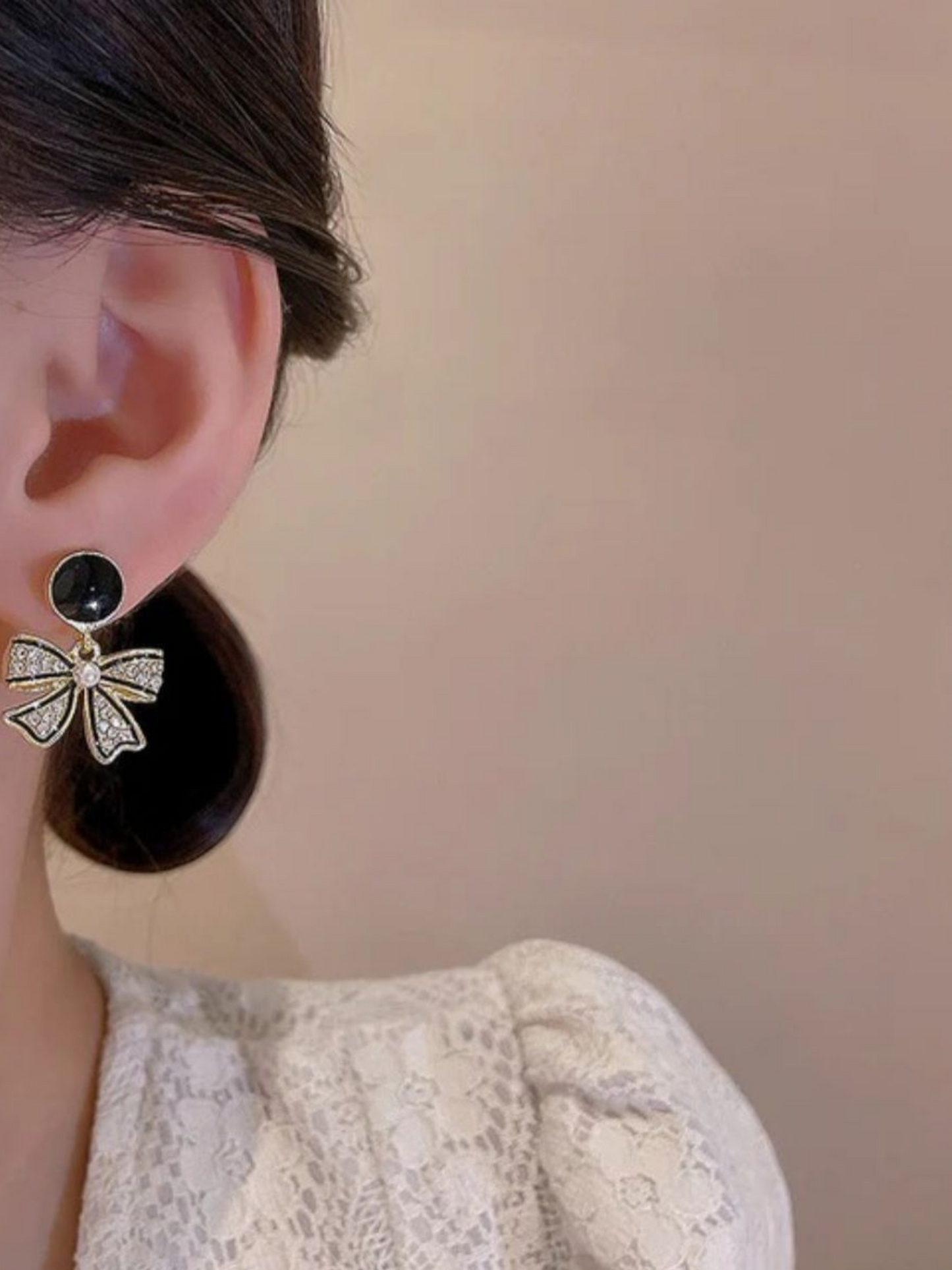 Gold And Black Bow Drops Korean Earrings