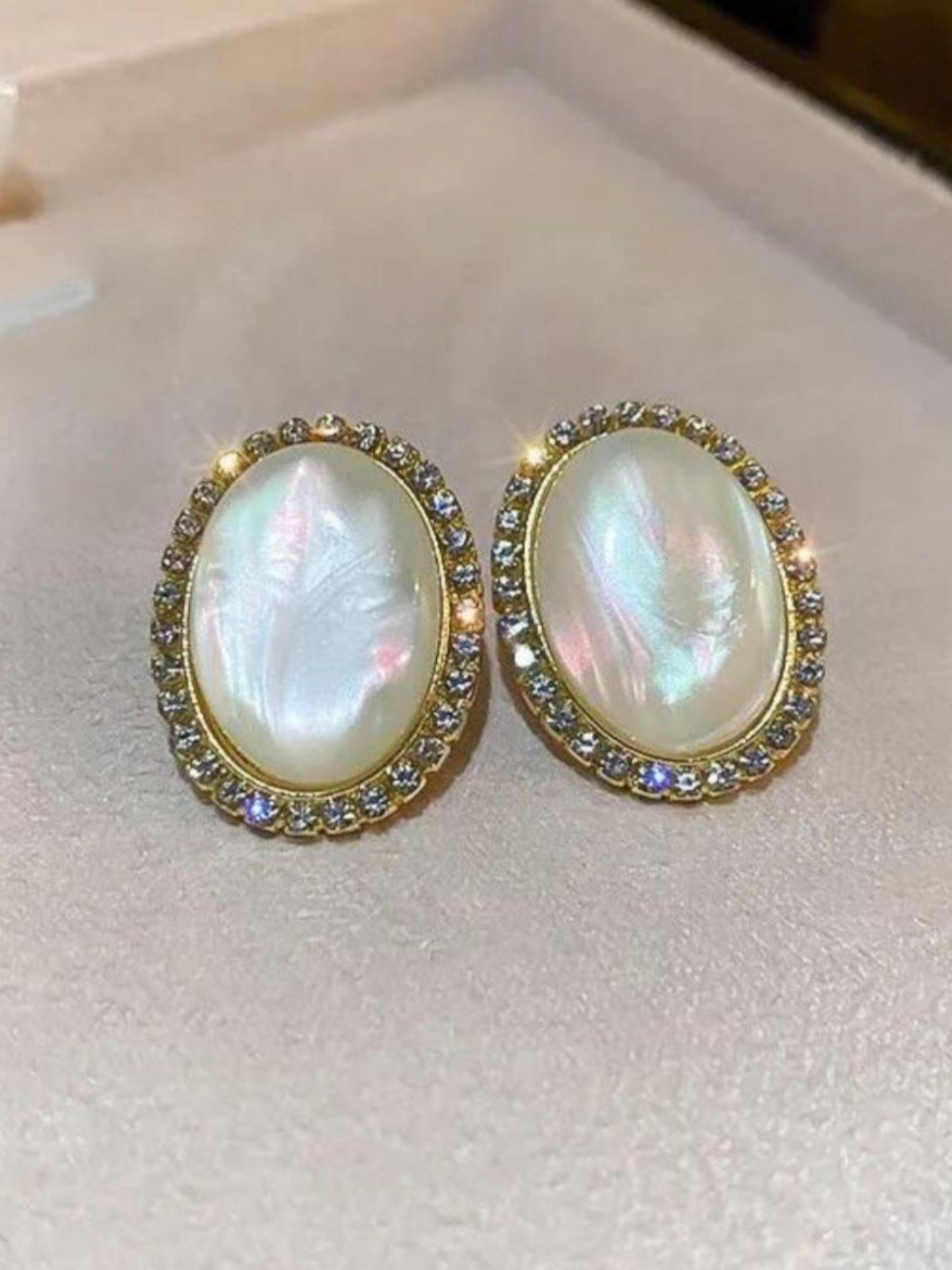 Classic Big Opal Oval Studs Korean Earrings