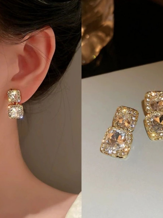 Crystal Squares Cubic Zerconia Korean Earrings
