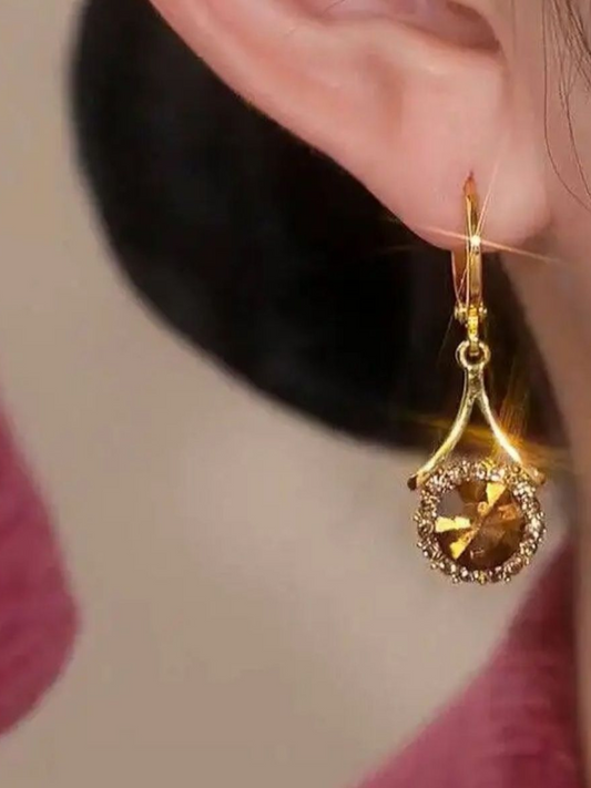 Brown Stone Coffee Drops Korean Earrings