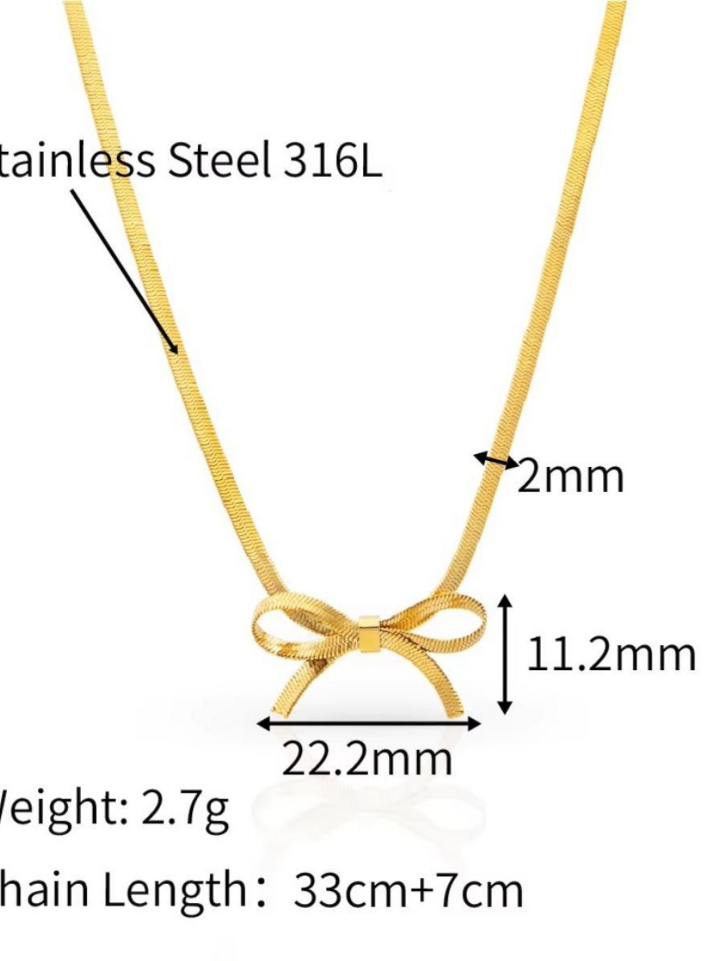 Bow knot Golden Flat Chain High Quality Necklace