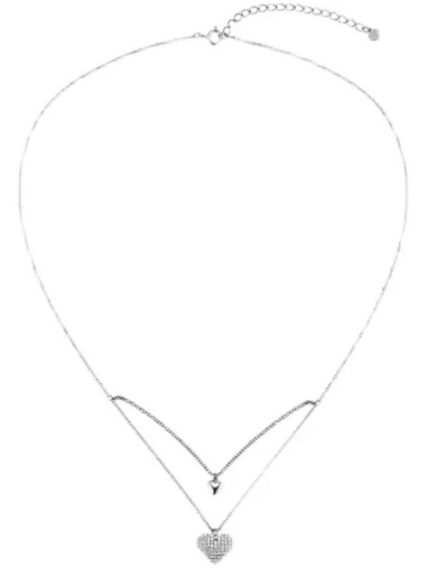 Double Layered Heart On Heart Rhinestone Studded Beautiful Necklace