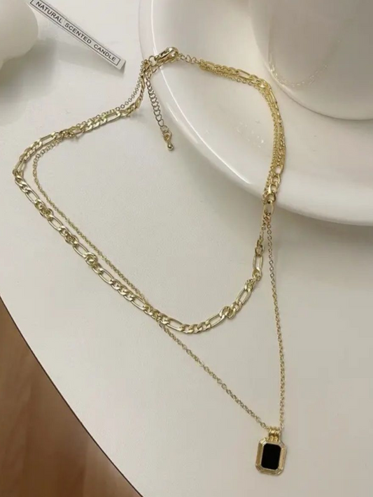 Double Layered Plate Pendant Golden Anti Tarnished Necklace