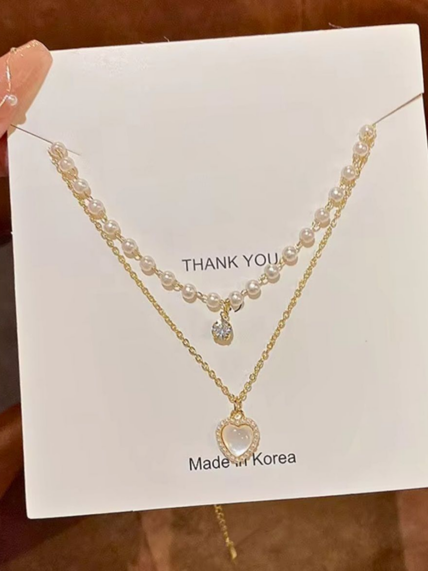 Pearl Love Double Layered Heart Pendant Anti Tarnished Necklace