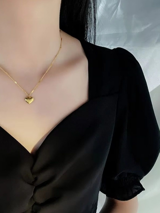 Solid Love Flat Chain Trending Anti Tarnished Golden Necklace
