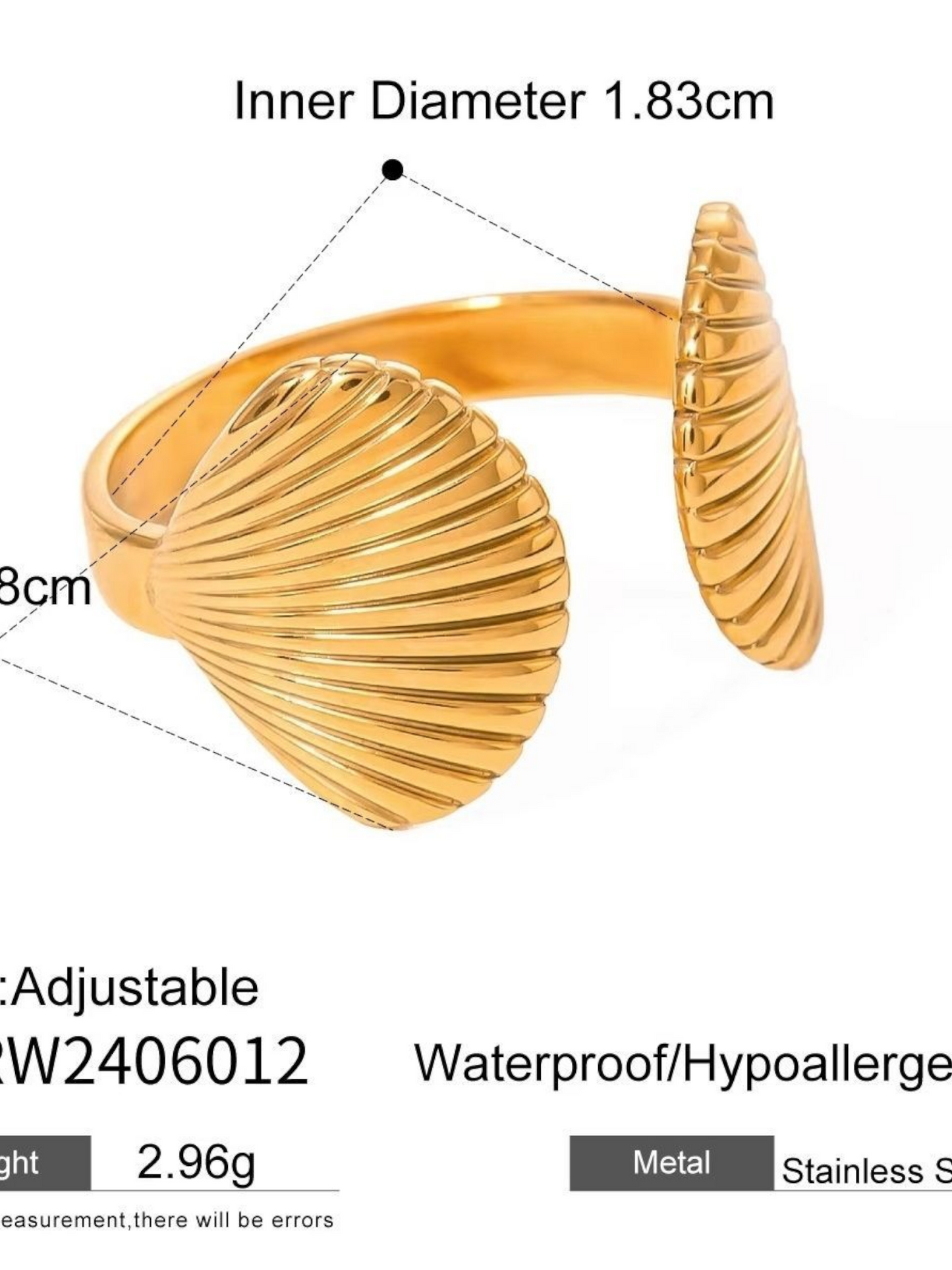 Golden Shell Anti Tarnished Gold Plated Adjustable Finger Ring