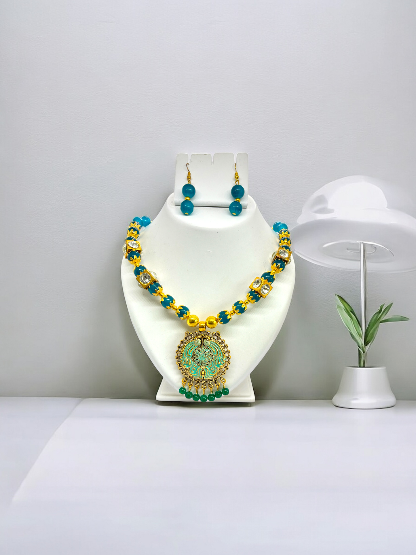 Sky Blue Beaded Rajasthani Ethnic Traditional Tribe Necklace Set