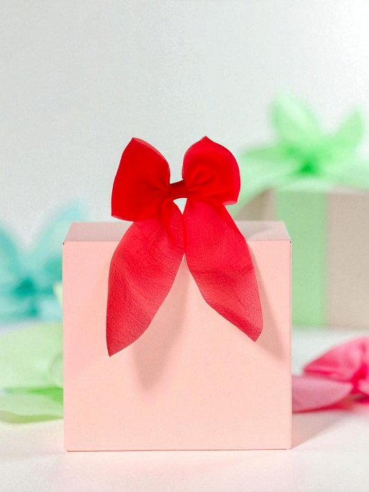 Dallae Bow Butterfly Hair Clip Made of Red Sheer Chiffon Fabric