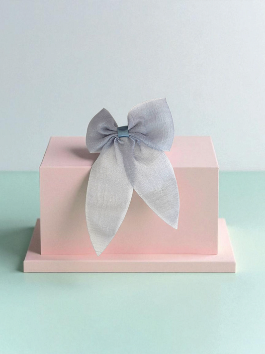 Dallae Bow Butterfly Hair Clip Made of Grey Sheer Chiffon Fabric