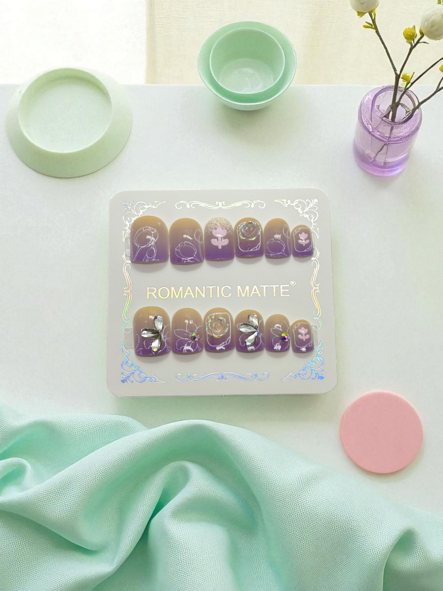 Violet Artificial Handmade Reusable Press on Nails Kit