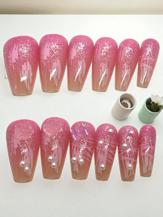 Pink Artificial Handmade Reusable Press on Nails Kit