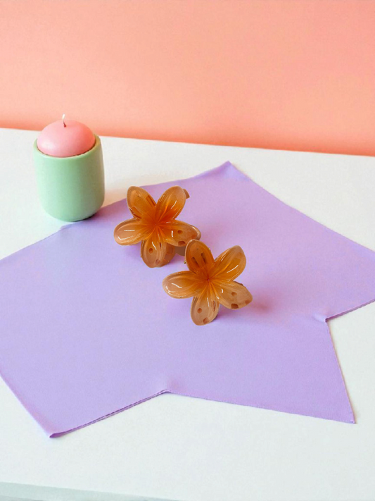 Orange Glossy Medium Size Non-Slip Flower Claw Clip - Pack of 2