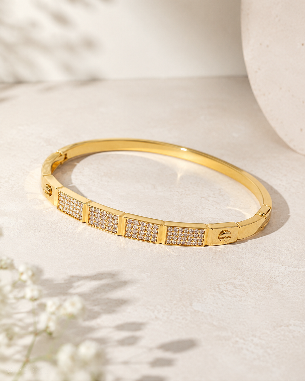 The Rivet Luxe Mosaic Grid Crystal Cuff - 18K Gold Plated Anti tarnish Brass Bracelet