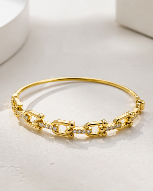 Solstice Urban Link Interlocking Cuff - 18K Gold Plated Anti Tarnish Brass Kada Bracelet