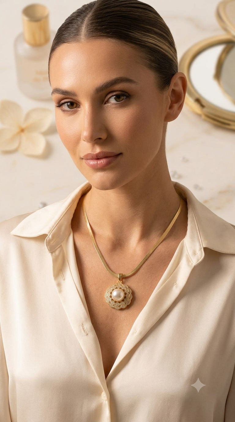 Golden pearl chain necklace
