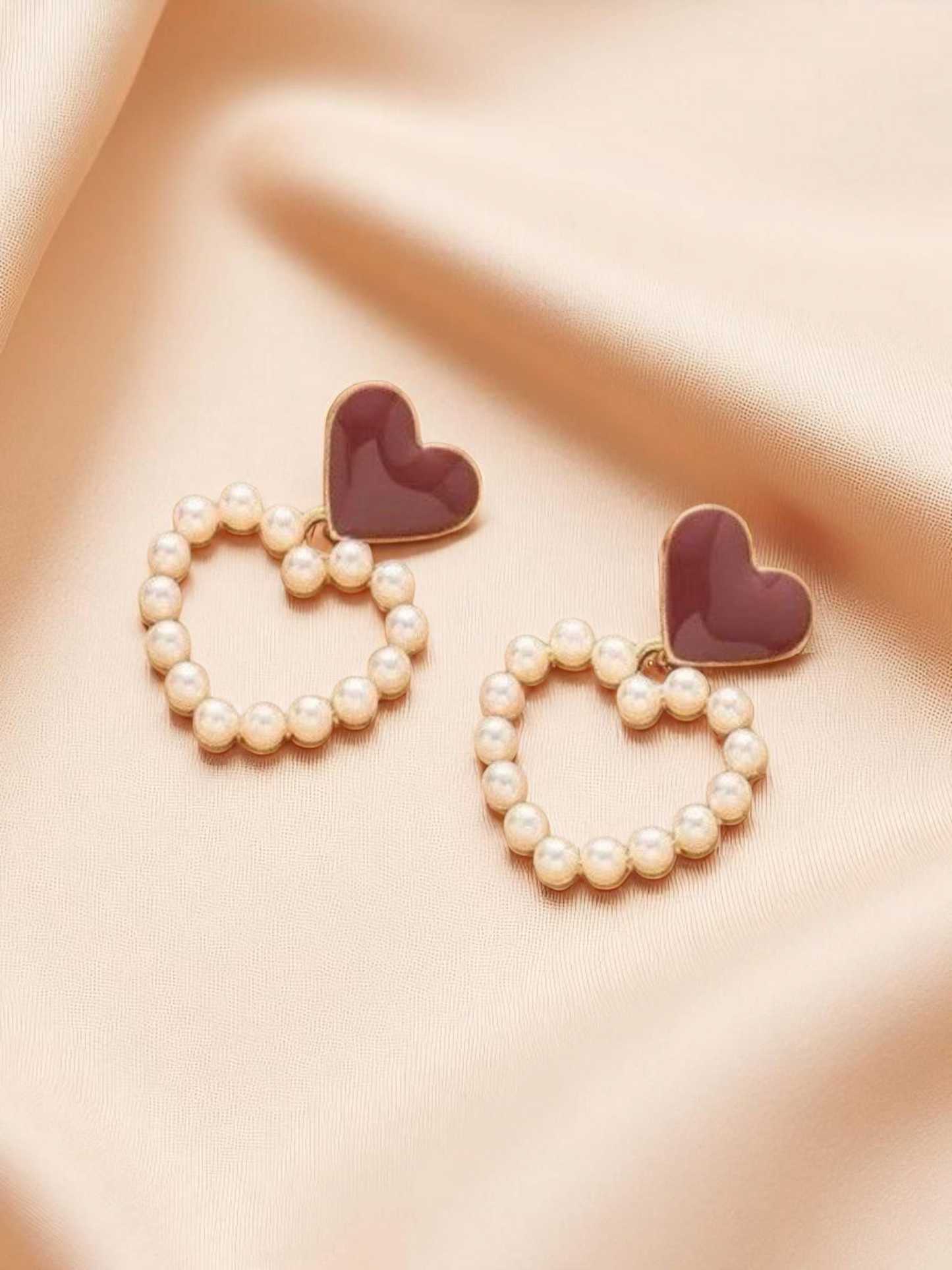 Amour Of Love - Cherry & Pearls Hearty Korean Earring Hoops