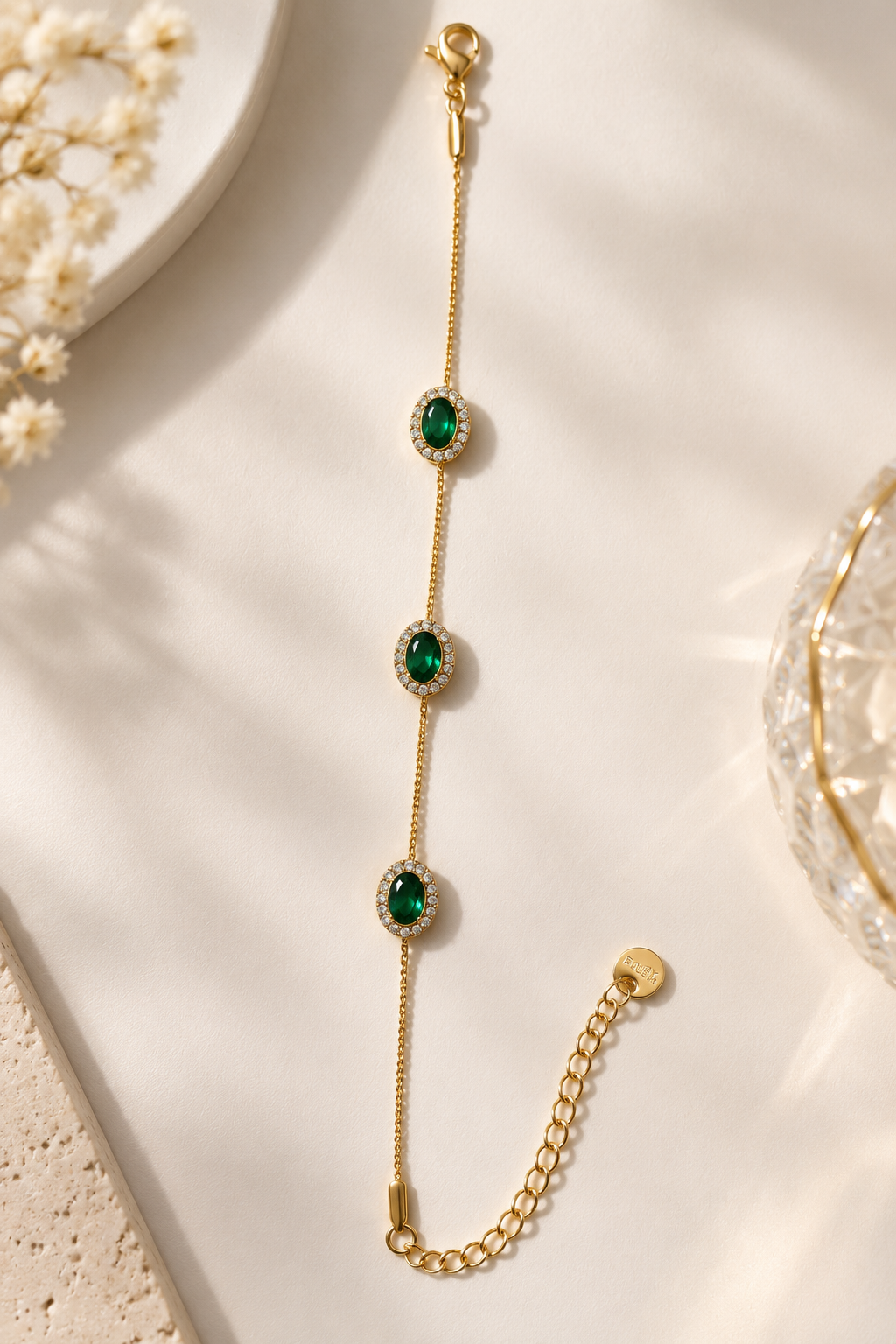Triple Green Oval Halo Bracelet