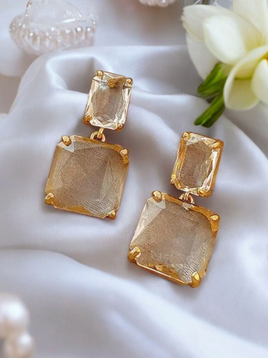 Icicles - Transparent Diamond Cut Square Crystal Korean Earrings