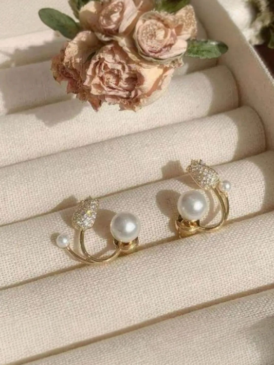 Most Trending Flower And Pearl Korean Stud Earrings