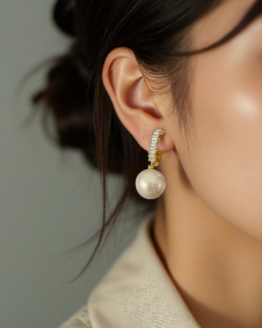 Baguette Haute - Cubic Zerconia & Pearl Plated Korean Earrings