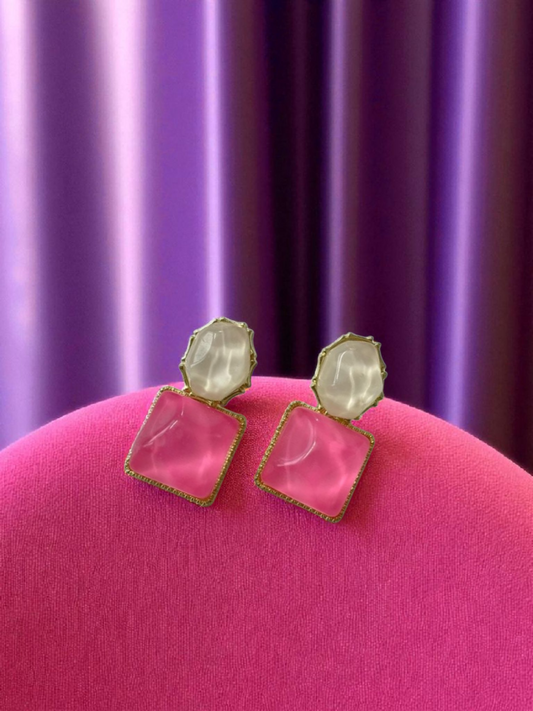 Royal Gala Pink and White Stone Korean Earrings