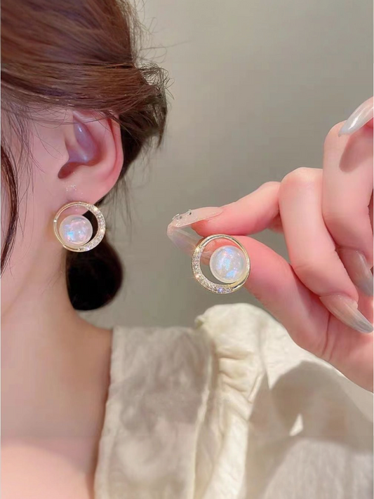 Opalescent Crescent Drops - Korean Studs