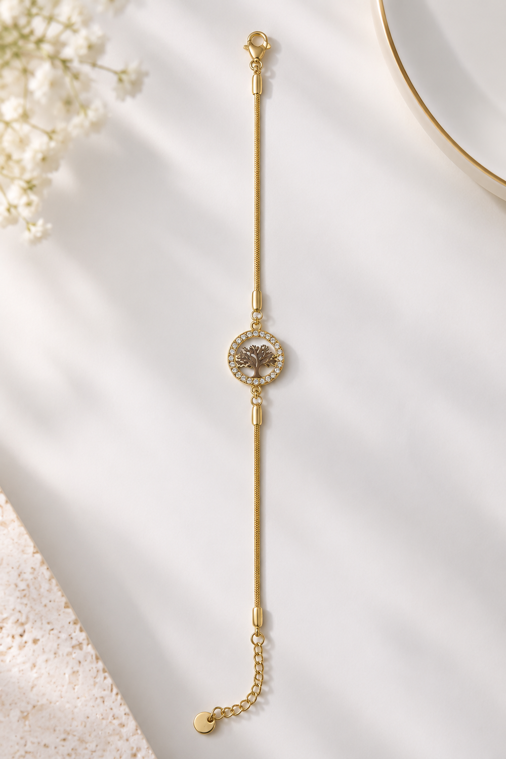 18K Gold-Tone Intricate Cut-Out Medallion Bracelet with Crystal Halo