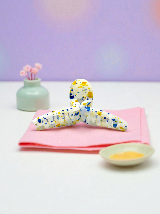 Blue & Yellow Paint Splatter Non-Slip Bended Korean Claw Clip