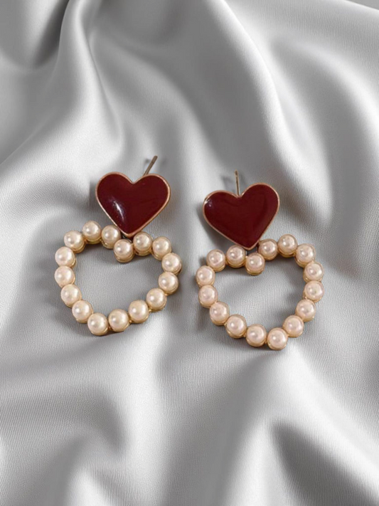 Amour Of Love - Cherry & Pearls Hearty Korean Earring Hoops