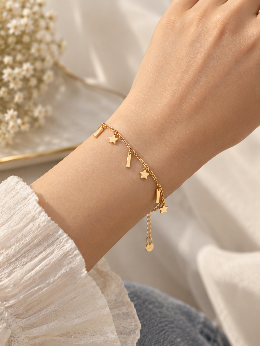 Celestial Star & Geometric Bar Drop Bracelet