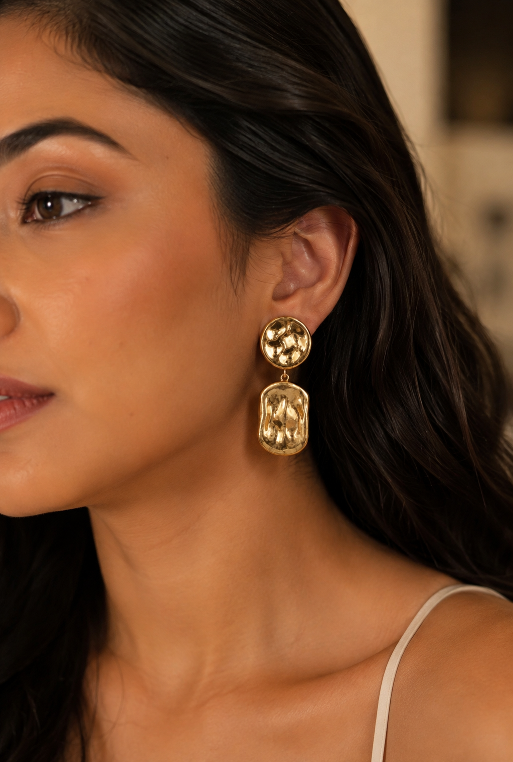 Vela Textured Drop Earrings — the round-and-rectangular drop earrings