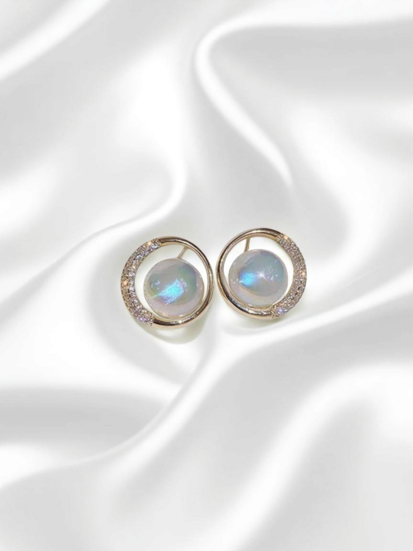 Opalescent Crescent Drops - Korean Studs