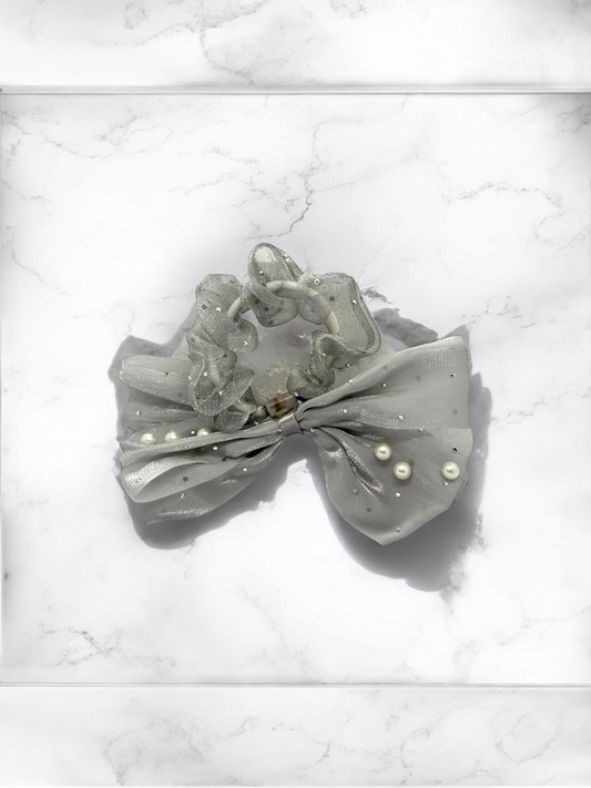 Grey Bow Pearl Scrunchies Hair Band